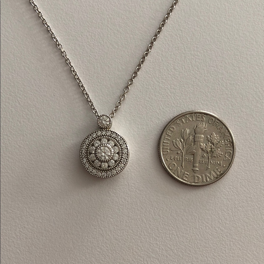 NWOT Romantic Sterling Silver Necklace with Round Stones Sterling Silver Pendant - Picture 4 of 7
